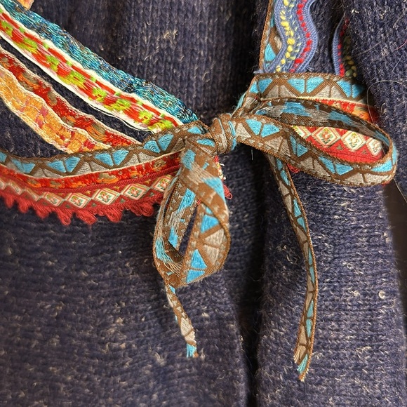 MOTH~ANTHROPOLOGIE Ribbon Trimmed Hippie Bohemian Wrap Sweater Size L - Picture 6 of 15